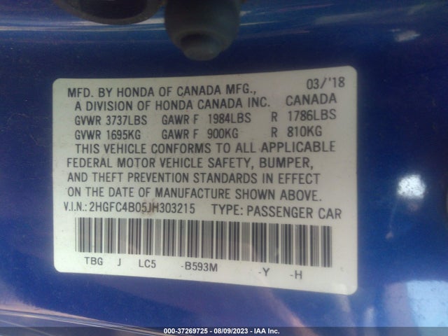 Honda Civic Coupe Lx-p 2018 2HGFC4B05JH303215 Image 9