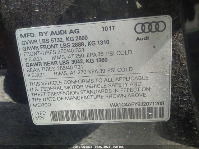 WA1C4AFY8J2071208 Audi Sq5 Prestige