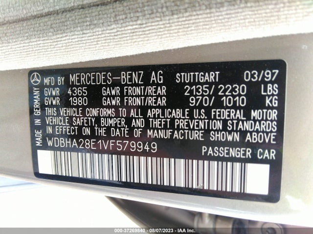 1997 MERCEDES-BENZ C CLASS VIN: WDBHA28E1VF579949