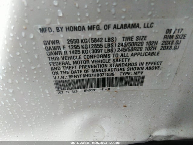 Honda Pilot Elite 2017 5FNYF6H07HB071539 Image 9