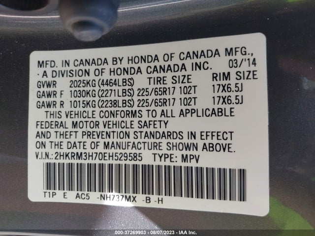 Honda Cr-v Ex-l 2014 2HKRM3H70EH529585 Image 16