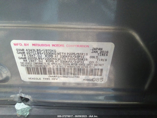 JA4AP3AU5GZ022739 Mitsubishi Outlander Sport 2.0 Es