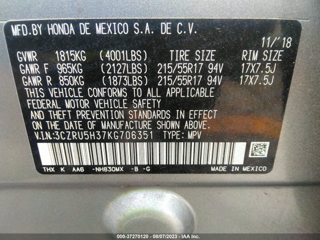 Honda HR-V LX 2019 3CZRU5H37KG706351 Image 9