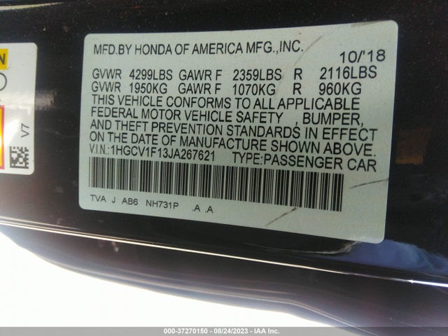 Honda ACCORD LX 2018 1HGCV1F13JA267621 Image 9