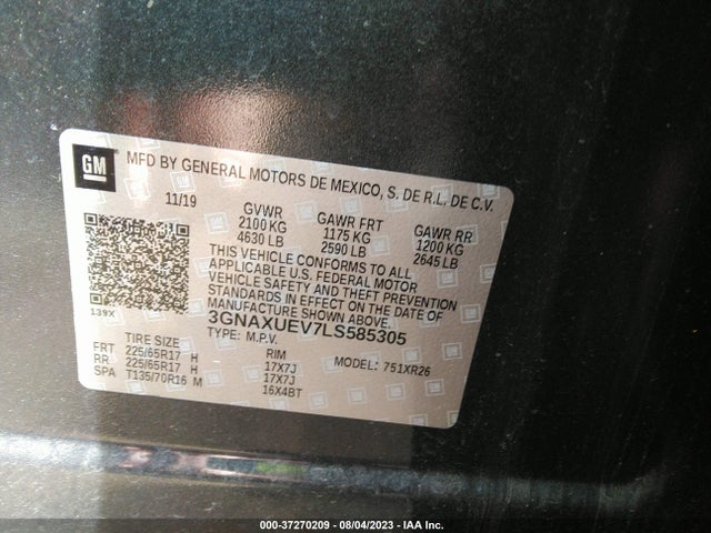 Chevrolet EQUINOX LT 2020 3GNAXUEV7LS585305 Image 9