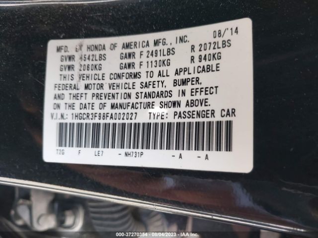 1HGCR3F98FA002027 Honda Accord Sedan Touring