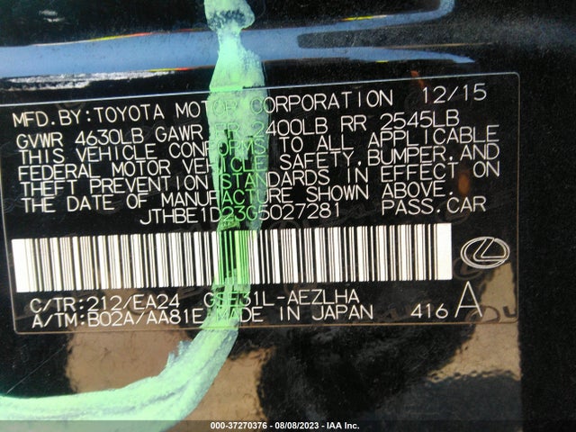JTHBE1D23G5027281 Lexus IS 350