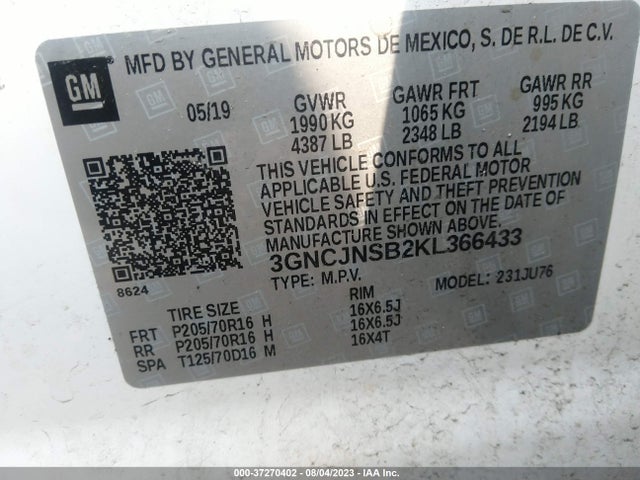 Chevrolet TRAX LS 2019 3GNCJNSB2KL366433 Image 9