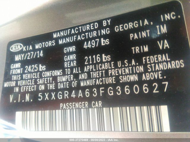 5XXGR4A63FG360627 KIA Optima Sxl Turbo
