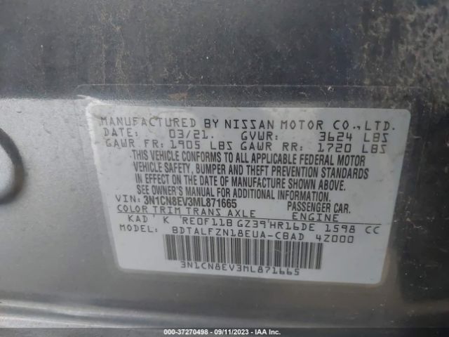 3N1CN8EV3ML871665 Nissan VERSA SV