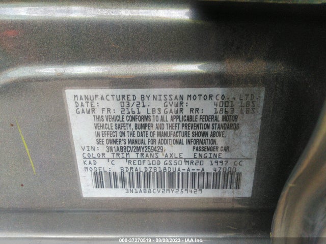 2021 NISSAN SENTRA SV XTRONIC CVT VIN: 3N1AB8CV2MY259429