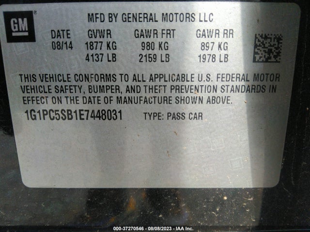 2014 CHEVROLET CRUZE 1LT VIN: 1G1PC5SB1E7448031