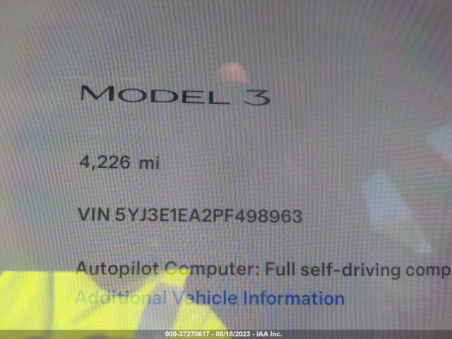 5YJ3E1EA2PF498963 Tesla MODEL 3