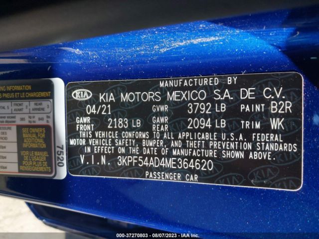 3KPF54AD4ME364620 KIA FORTE EX
