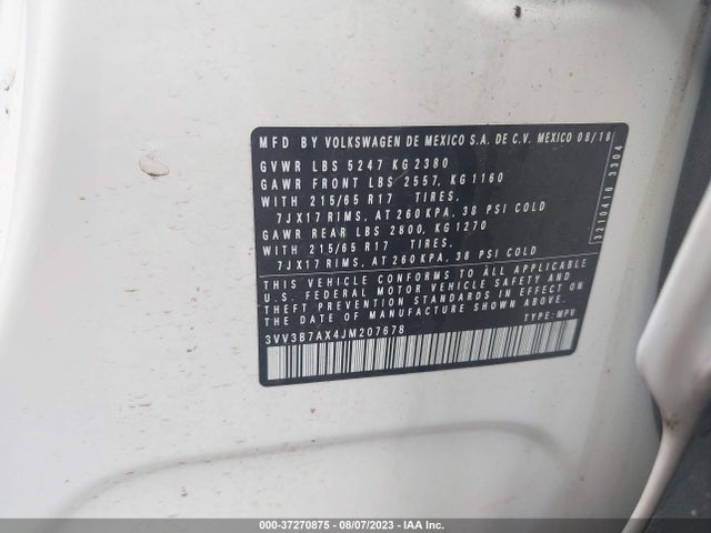 3VV3B7AX4JM207678 Volkswagen Tiguan Sel/se