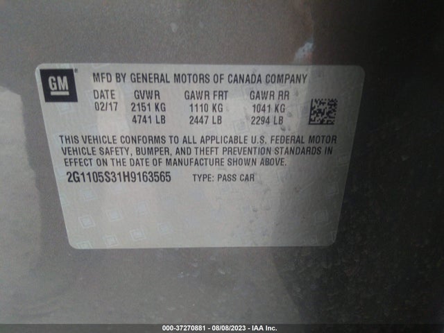 Chevrolet IMPALA LT 2017 2G1105S31H9163565 Image 9