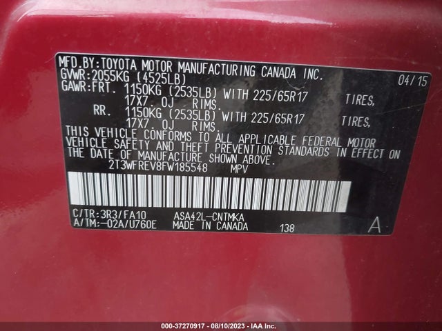 Toyota Rav4 Xle 2015 2T3WFREV8FW185548 Image 9