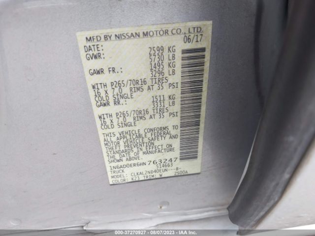 1N6AD0ER6HN763247 Nissan Frontier Sv V6