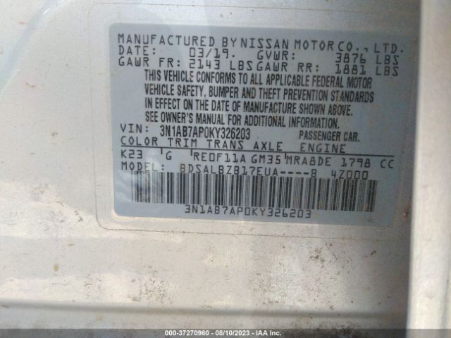 3N1AB7AP0KY326203 Nissan SENTRA S