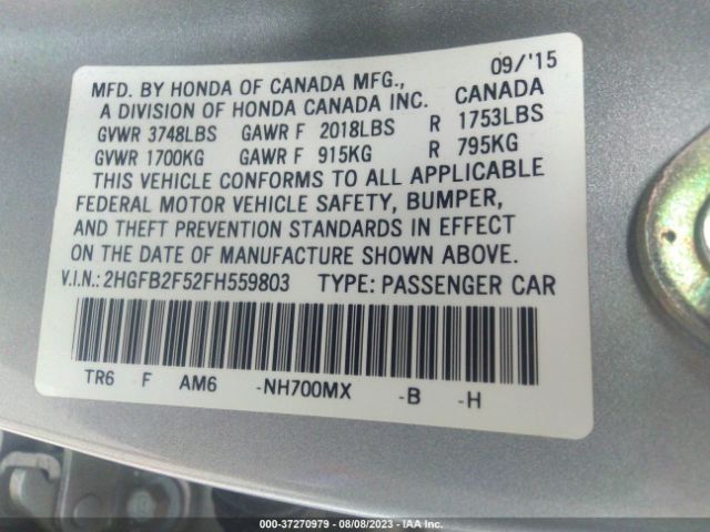 2HGFB2F52FH559803 Honda Civic Sedan Lx