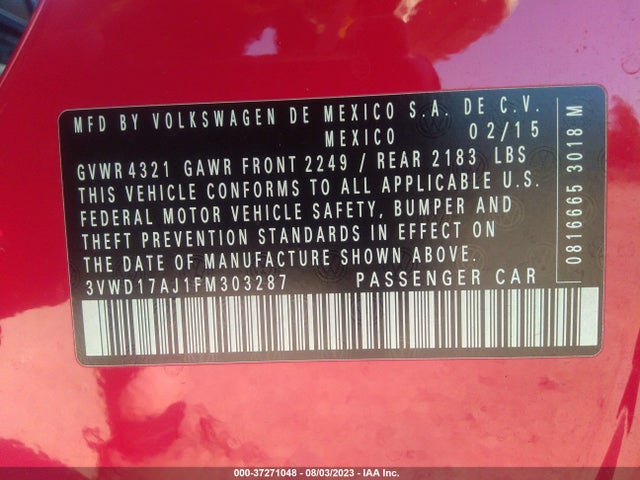 3VWD17AJ1FM303287 Volkswagen Jetta Sedan 1.8t Se W/connectivity