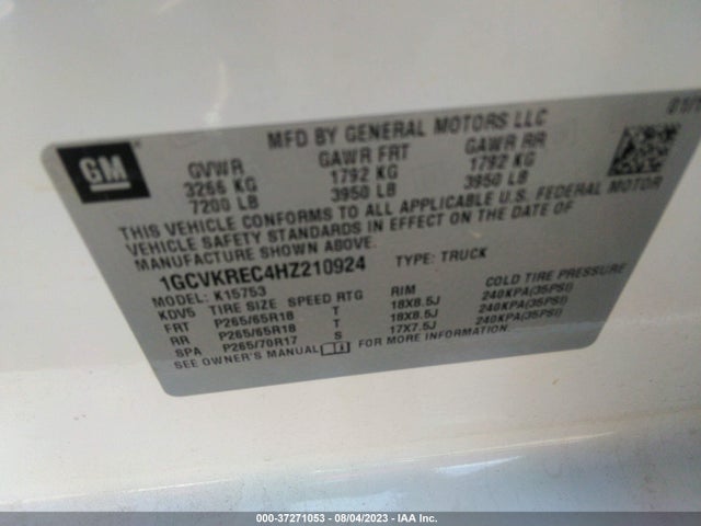 2017 CHEVROLET SILVERADO 1500 LT VIN: 1GCVKREC4HZ210924
