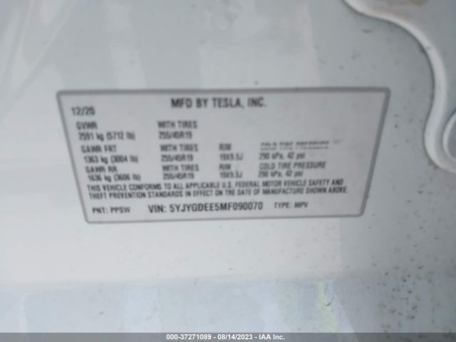 5YJYGDEE5MF090070 Tesla Model Y Long Range
