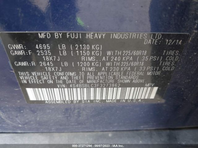4S4BSBLC3F3273862 Subaru Outback 2.5i Limited