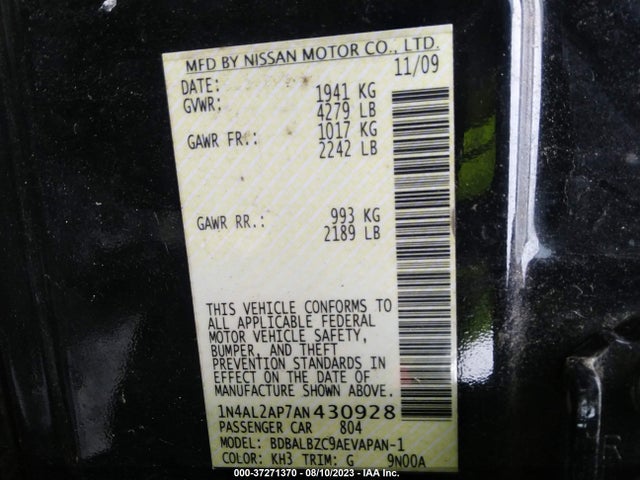 2010 NISSAN ALTIMA 2.5 S VIN: 1N4AL2AP7AN430928