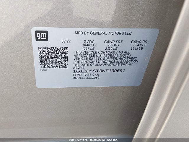 Chevrolet MALIBU LT 2022 1G1ZD5ST3NF130691 Image 9