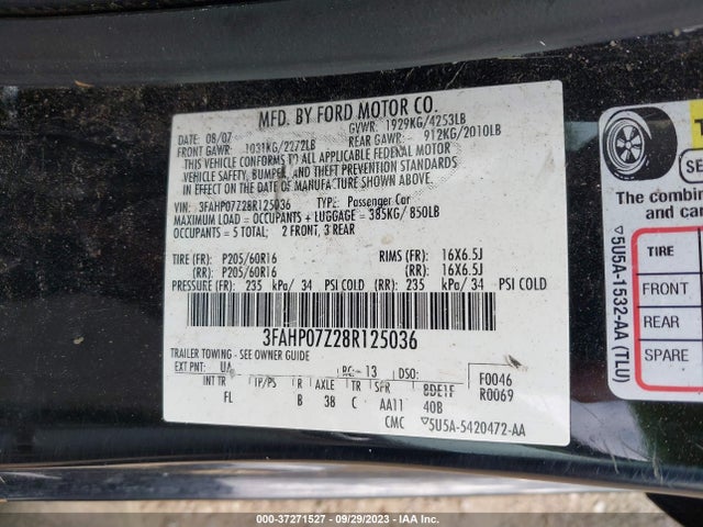 2008 FORD FUSION 3FAHP07Z28R125036 Photo 8
