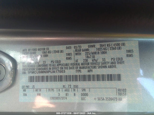 2023 Ford Escape, VIN: 1FMCU9MN9PUA17003