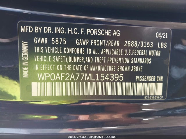 2021 Porsche Panamera, VIN: WP0AF2A77ML154395