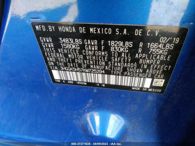 3HGGK5H57KM725294 Honda Fit Lx W/honda Sensing
