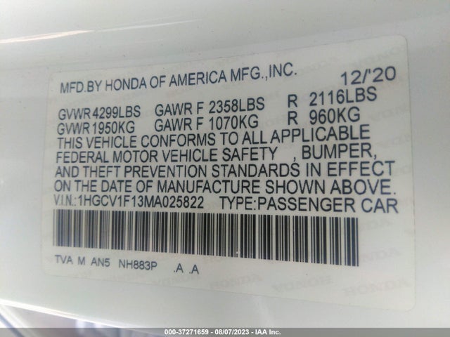 Honda ACCORD LX 2021 1HGCV1F13MA025822 Image 9