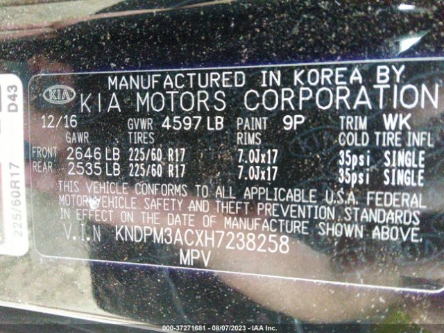 KNDPM3ACXH7238258 KIA Sportage Lx