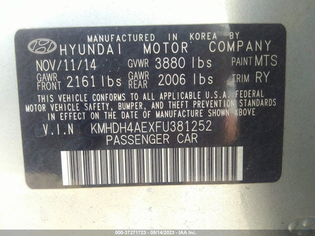 Hyundai ELANTRA SE 2015 KMHDH4AEXFU381252 Image 14