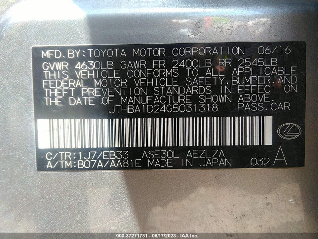 JTHBA1D24G5031318 Lexus IS 200T