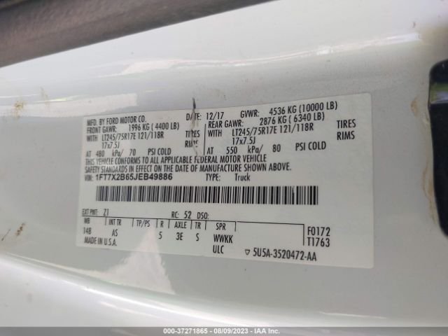 1FT7X2B65JEB49886 Ford Super Duty F-250 Srw Xl/xlt/lariat