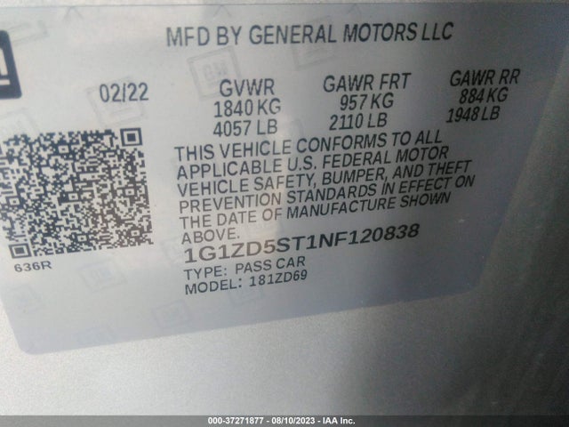 Chevrolet MALIBU LT 2022 1G1ZD5ST1NF120838 Image 15