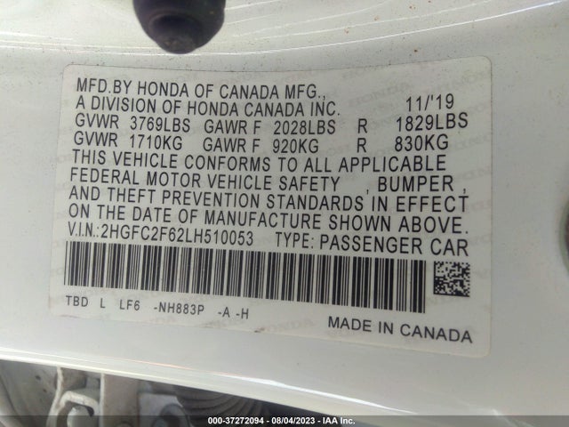 Honda Civic Sedan Lx 2020 2HGFC2F62LH510053 Image 16