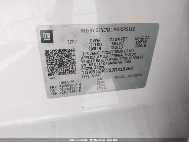 1GKS1BKC3JR215463 GMC YUKON SLT