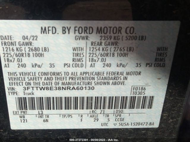 3FTTW8E38NRA60130 Ford Maverick Xl/xlt/lariat