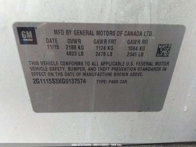 Chevrolet IMPALA LT 2016 2G1115S3XG9137574 Image 9