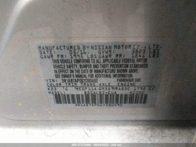 3N1AB7AP0GY280492 Nissan Sentra Sr/sl/s/sv/fe+ S