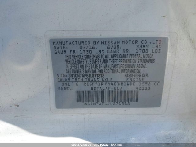 3N1CN7AP6JL871818 Nissan Versa Sedan S