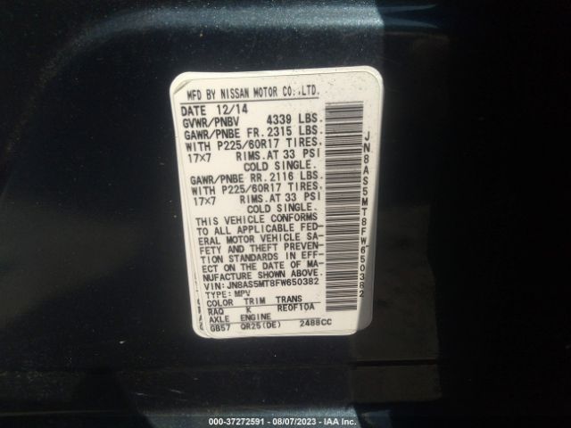 JN8AS5MT8FW650382 Nissan Rogue Select S