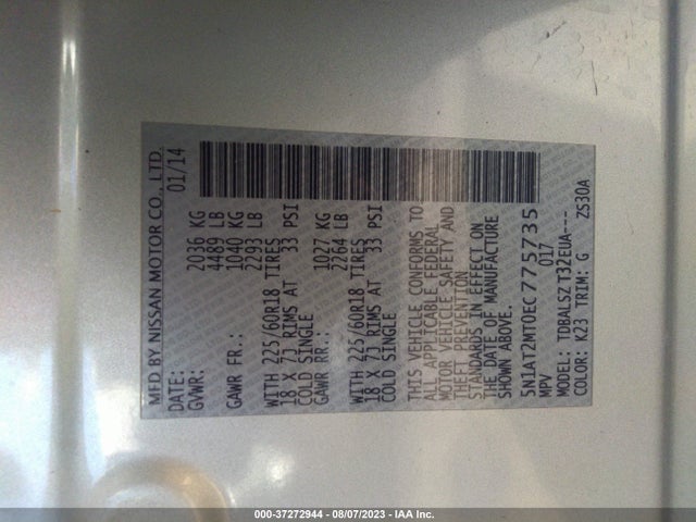 Nissan Rogue Sl 2014 5N1AT2MT0EC775735 Image 16