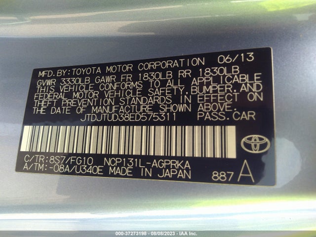 Toyota Yaris L/le 2014 JTDJTUD38ED575311 Image 9