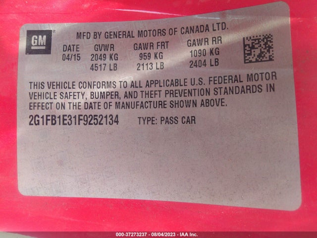 Chevrolet CAMARO LS 2015 2G1FB1E31F9252134 Image 15